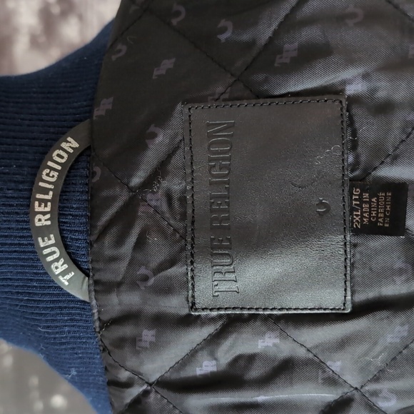 True Religion Black/ White Varsity Bomber Jacket Vest,Size 2XL. - Picture 13 of 16